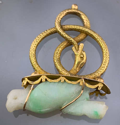 Antique French 18K & Jade Parrot & Snake Fob