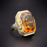 Art Deco 14K White, Yellow & Rose Gold Citrine Ring
