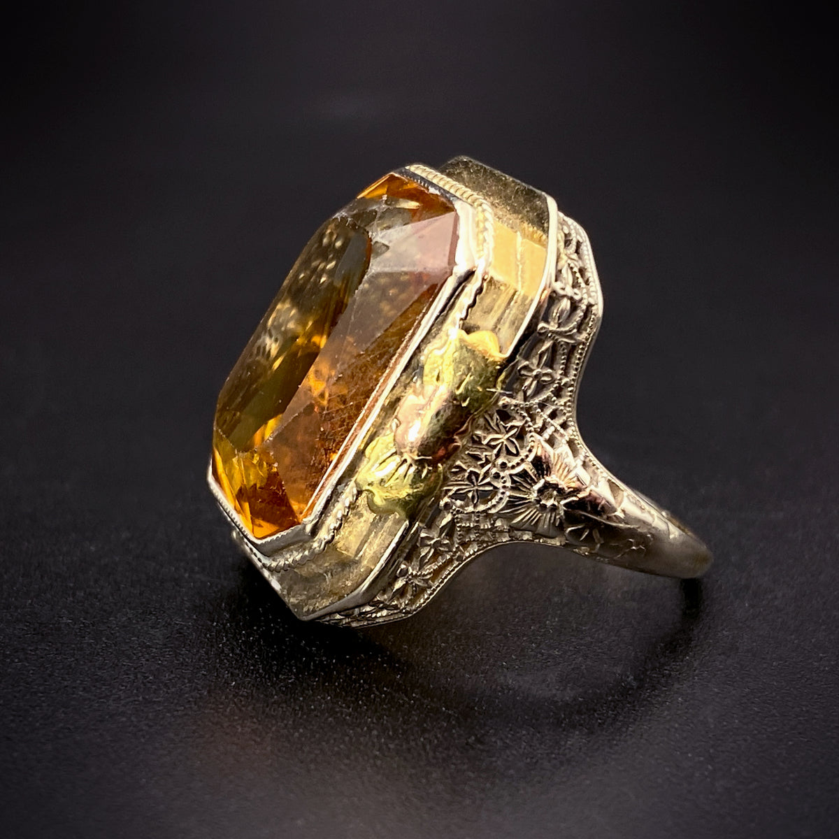 Italian 14K Yellow Gold Citrine Wedding Cocktail Ring