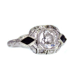 SOLD Art Deco European Round-Cut Diamond and Onyx 18k Ring TLJ