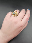 Antique Victorian 14K, Turquoise & Seed Pearl Narcissus Heart Conversion Ring