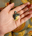 SOLD Antique Silver, Turquoise & Mother Of Pearl Tiger Claw Brooch