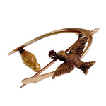 SOLD  Antique 15K & Spinel Wishbone Bird Brooch