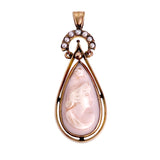 Antique 10K, Seed Pearl & Carved Shell Cameo Pendant