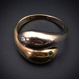 Sold--Antique Edwardian 18K, Diamond & Emerald Snake Ring TLJ