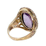 SOLD  Antique 14K, 9K, Amethyst & Seed Pearl Conversion Ring on Replica Egyptian Revival Shank