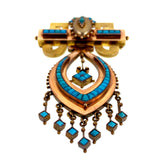 Antique Victorian 14K & Turquoise Etruscan Revival Brooch