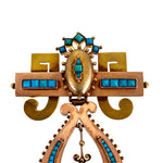 Antique Victorian 14K & Turquoise Etruscan Revival Brooch