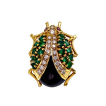 Vintage 18K, Diamond, Emerald, Ruby & Onyx Beetle Insect Brooch TLJ
