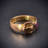 Antique English 9K & Ruby Buckle Ring