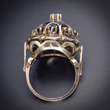Antique 14K, Diamond, Sapphire & Enamel Bombe Ring