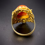 Opulent Antique 18K & Orange Coral Ring TLJ