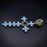 Antique Victorian Pinchbeck, Paste Turquoise & Banded Agate Cross Pendant
