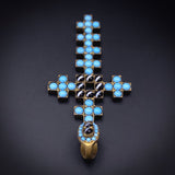 Antique Victorian Pinchbeck, Paste Turquoise & Banded Agate Cross Pendant