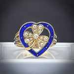 Antique 14K, Diamond, Pearl & Enamel Heart & Clover Conversion Ring TLJ