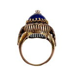 Antique 14K, Diamond & Blue Enamel Bombe Dome Ring
