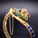 Sold--Antique 14K, Diamond & Enamel Lion Head Bracelet