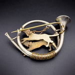 Antique Silver Hunting Hounds Horn Brooch