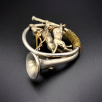 Antique Silver Hunting Hounds Horn Brooch