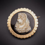 Antique 18K Hard Stone Cameo Catherine De Medici Portrait Brooch