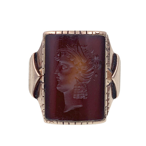 Antique Victorian 14K & Carved Carnelian Intaglio Cameo Ring