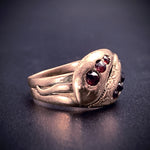 Antique 9K Rose Gold & Garnet  Double Snake Ring