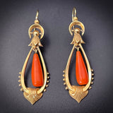 SOLD Antique Victorian 18K & Coral Drop Earrings