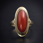 Vintage 8K & Red Coral Navette Ring