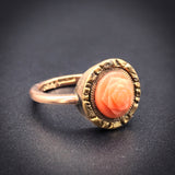 SOLD Antique Edwardian 9K & Carved Coral Rose Ring