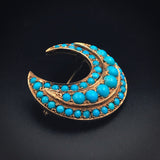SOLD  Antique 14K & Turquoise Crescent Brooch
