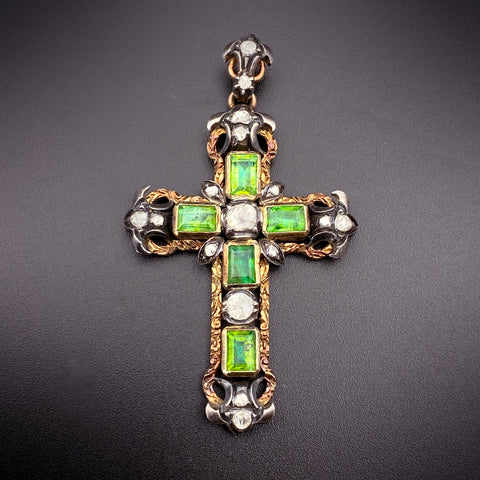 SOLD Antique Georgian 18K Emerald & Diamond Cross Pendant