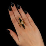 Antique Pearl, Onyx & Gold Navette Conversion Ring