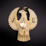Antique 14K & Carved Bone Eagle Pendant