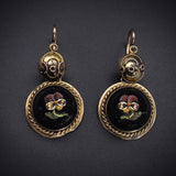 SOLD Antique 14K & Micromosaic Pansy Earrings