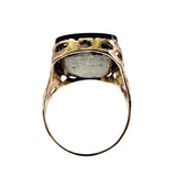 Antique 14K, Silver, Onyx & Seed Pearl Fleur de Lis Conversion Ring