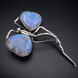 SOLD Antique Art Nouveau Silver & Blue Morpho Butterfly Insect Brooch