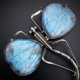 SOLD Antique Art Nouveau Silver & Blue Morpho Butterfly Insect Brooch