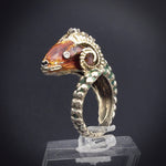 Vintage 18K, Diamond & Enamel Ram's Head Ring