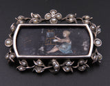 French Napoleon III Period Painted Portrait Silver and Pearl Brooch TLJ
