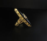 Antique Pearl, Onyx & Gold Navette Conversion Ring