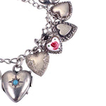 Estate Sterling Silver Heart Charm Bracelet TLJ