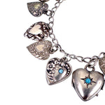 Estate Sterling Silver Heart Charm Bracelet TLJ
