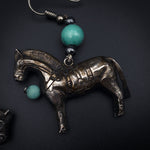 SOLD Vintage Silver & Turquoise Chinese Horse Earrings