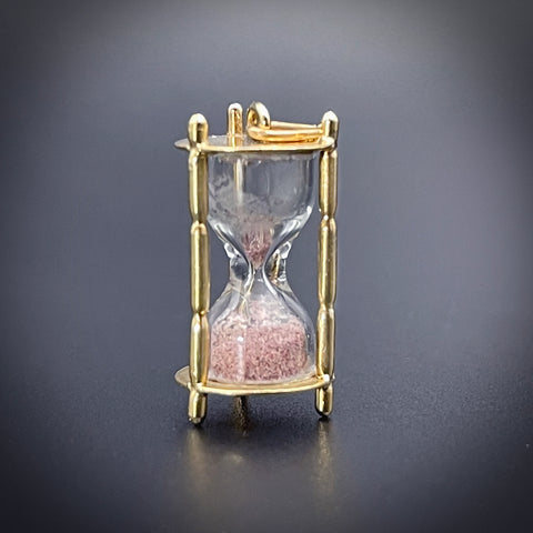Adorable Vintage 15K & Pink Sand Hourglass Charm