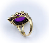 Sold - 14 Karat Gold, Amethyst & Opal Navette Ring