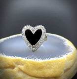 SOLD    14K, Onyx & Diamond Heart Conversion Ring