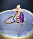 Antique 14K, Amethyst & Seed Pearl Heart/Crown Conversion Ring TLJ