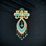 Antique Victorian 14K & Turquoise Etruscan Revival Brooch