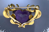 Antique Art Nouveau 14K & Amethyst Heart Brooch TLJ