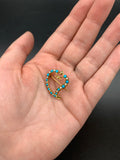 SOLD Antique 15K, Turquoise & Seed Pearl Witch's Heart Brooch TLJ